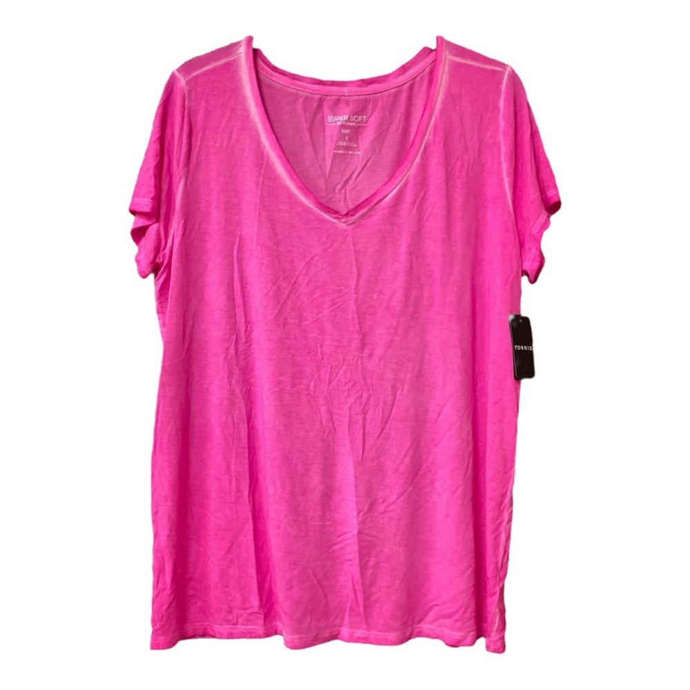 NWT Torrid Pink Glow Washed Super Soft V-Neck Short Sleeve Tee TShirt Size 1X
